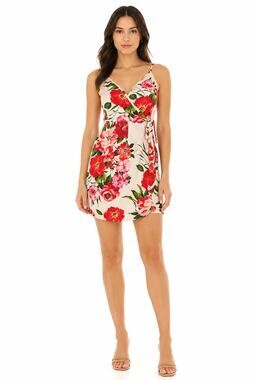 Milly Cabana Cotton Blend Floral Print Wrap Mini Dress Pink Red Size 2